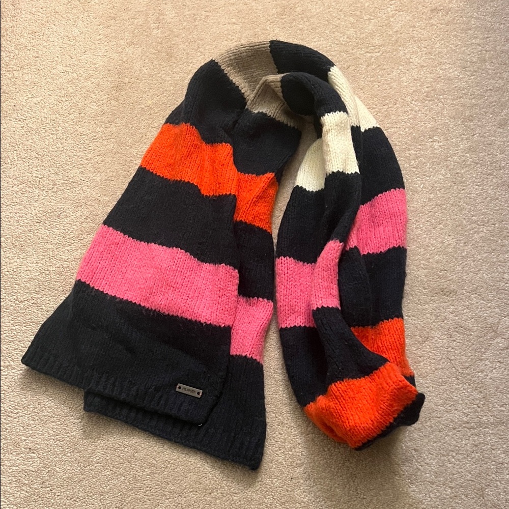 Tommy Hilfiger Navy, Pink, and Orange Striped Cozy Scarf- Like Candy Cane